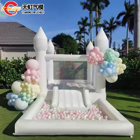 Fast Shipping 10*8*8ft Inflatable White Bouncer with Ball Pool Air Bouncy Castle with Ball Pit for K