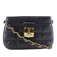 MCM迷你鏈條單肩包，黑色皮革，拉鍊，女士，二手