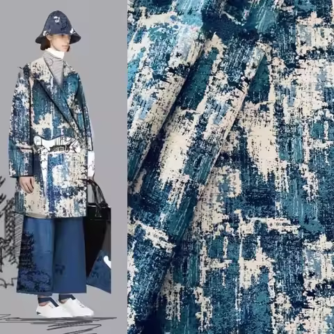 Polyester Cotton Fabric Blue White Texture Pattern Jacket Spring Autumn Cloth Apparel Sewing Fabric