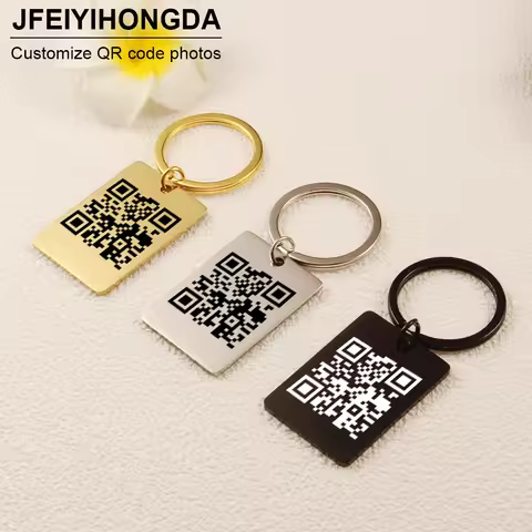 Customized QR code photo keychain, laser engraved QR code rectangle stainless steel keychain, specia