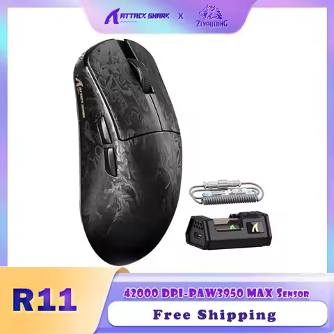 ZIYOULANG x ATTACK SHARK R11 ULTRA Carbon Fiber 8KHz Wireless Gaming Mouse, 49g, 42K DPI 20000 FPS, 