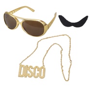 Alilin 3x 70s Disco Party Costume Accessories Hippie Glasses Disco Necklace Sunglasses for 50s 60s 7