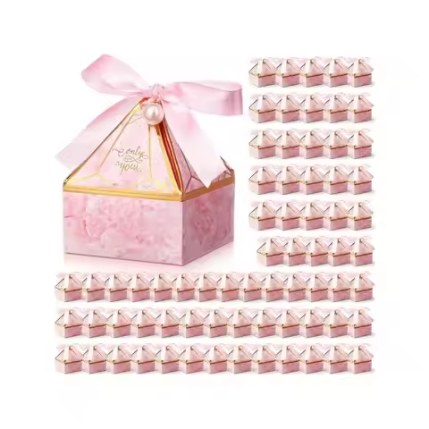 LQY 100 Pcs Wedding Candy Boxes Gem Tower Birthday Goodie Boxes Chocolate Treat Gift Boxes With Ribb