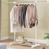 OKURA Heavy Duty Stainless Steel Single Garment Rack with Storage Shelf Home Living