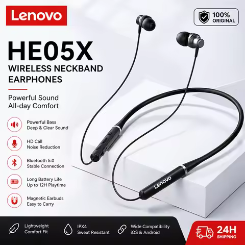 100% Origial Lenovo HE05X Bluetooth Earphones Earphone Waterproof Earplugs HIFI Sound Magnetic Neckb