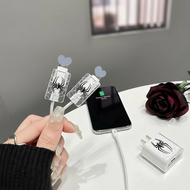 3Pcs Black Spider Charger Head Cover 20W Charging Adapter Case 18W Fast Charger Protector Data Cable