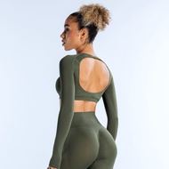 DFYNE Women's Round Neck Short Cropped Hollow Back Yoga Top