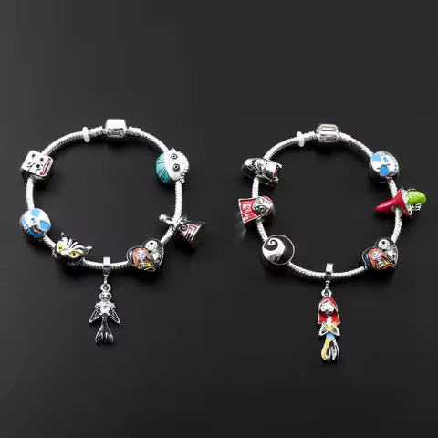 Disney The Nightmare Before Christmas Enamel Charm Bracelet Jack Skellington Sally DIY Couple Beads 