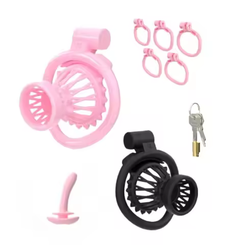 Male Chastity Cage Anti-Cheating Cock Cage with 4 Rings for A Belt of Fidelity Feminization Negative