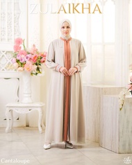 Gamis Wanita Muslimah Zulaikha Dress By Aden Cantaloupe Set Pashmina Kerah Layer