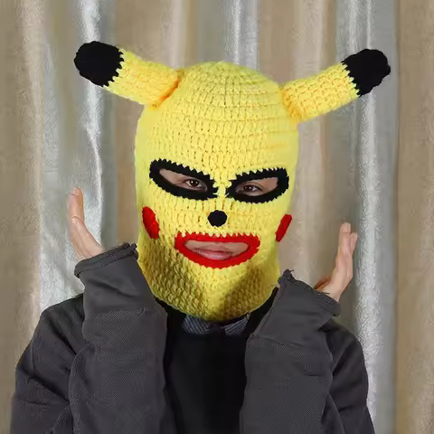 Funny Spoof Pullover Hat Men Women Cartoon Handmade Knitted Hat Halloween Bully Robber Woolen Mask S