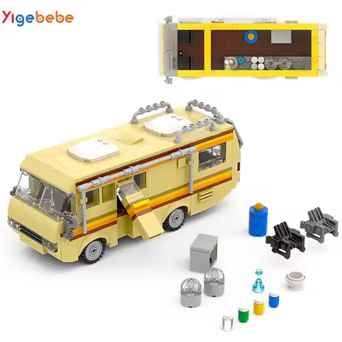 Yigebebe Technical Breaking Car Bad RV White and Pink Characters Building Blocks Set Brick Toys for 
