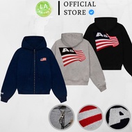 [REAL PHOTO] HoodieZip Aa American Flag Studio Ruffled Embroidery, Crab Leg Flannel, Boxy Form, Meta