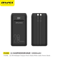 Awei 10000/20000mAh PD 22.5W Power bank fast charging Self-contained 2 lighting type-c cables power 