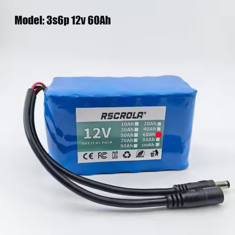 Rscrola 12V 20Ah 30Ah 40Ah 50Ah 18650 3S5P Lithium Ion Battery Pack Built-in BMS 12.6V Charger Recha