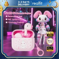 【Premium Gift Box】Realfit S2 Bluetooth Earphones Cute Pastel Pink Kawaii Set, with Anime Stickers an