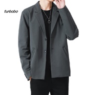 turbobo Men Blazer Single-breasted Solid Color Summer Lapel Pockets Jacket for Daily Wear