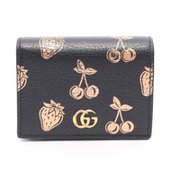 【二手】Gucci GUCCI 女士雙折錢包 Petite Marmont GG Marmont 水果圖案 456126 黑色/粉紅色金色皮革 GG Marmont 雙折錢包