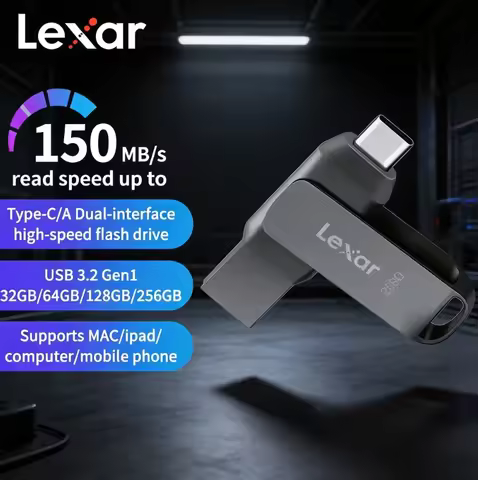 Lexar D400 USB 3.1 Type-C 130MB/s Metal Flash Drive Dual Port 32GB 64GB 128GB 256GB Mobile Phone Com