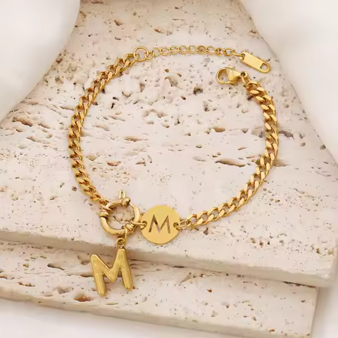 1PC 316L Stainless Steel A-Z Initial Letter Charm Bracelet for Women English 26 Letters Link Chain B