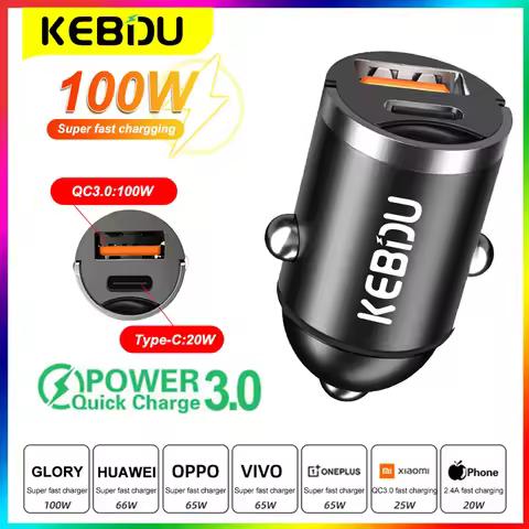 100W QC3.0 PD Mini Car Charger Type C Quick Charge 3.0 2 Port 5A Fast Charing Adapter 12V 24V For iP