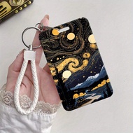 Starry Night Town Cover Case 1Pc Card Holder Retractable Credit Card Holders Holders Child Bus with 