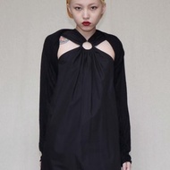 南瓜Vintage。LANVIN en Bleu 黑色 針織 袖透 開襟衫