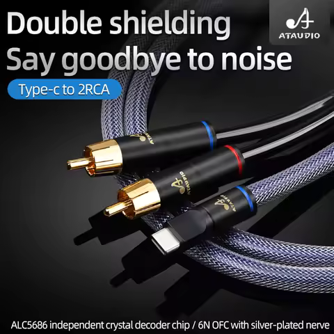 ATAUDIO HiFi USB Type-C to 2RCA Cord for Phone Speaker Hi-end 6N OFC Type-C to 2RCA Male Jack Y Spli