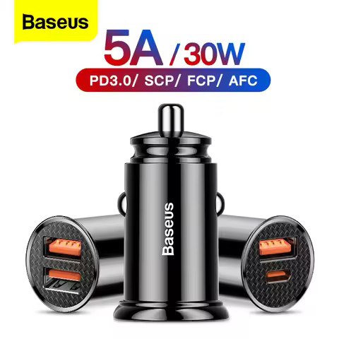 Baseus Dual USB Car Charger 5A Fast Charing 2 Port 12-24V Cigarette Socket Lighter Car USBC Charger 