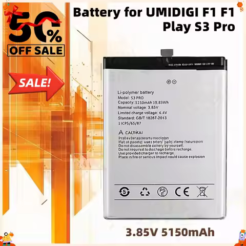 New 3.85V 5150mAh High Capacity Rechargeable Replacement Battery for UMIDIGI F1 F1 Play S3 Pro Mobil
