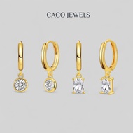 CACO Huggie Drop Earrings 14K Gold Plated on 925 Silver with Zirconia Diamond "Iris" (1 Pair)