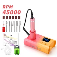 Electric Nail Drill File Nail Supplies 45000Rpm Professional Nail Drill with Bits & Base Rechargeabl