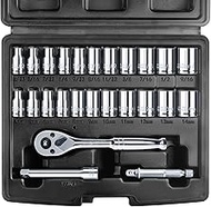 boen 25 Pieces 1/4" Drive Socket Set, SAE (5/32"-9/16") & Metric (4mm-14mm), 6-Point, Shallow Socket