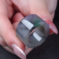 冰種烏雞飄綠花玉戒扳指 | 國際14圍 | 天然緬甸玉翡翠A貨 | 送禮