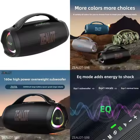 Zealot S98 Speaker 160W High Power RGB LED Lighting Portable Wireless Bluetooth USB Charging Home Th