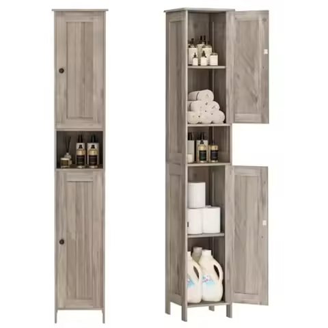 Tall Bathroom Storage Cabinet with 2 Doors 67H Narrow Storage Cabinet with Adjustable Shelves Anti-T