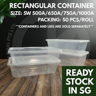 【50pcs】 Rectangular Container 500A/650A/750A/1000A【Lid Sold Separately】Takeaway Plastic Food Box
