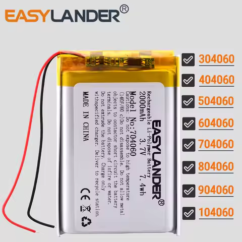 3.7V 2000mAh 704060 Lithium Li-ion Lipo Polymer Battery 304060 404060 504060 604060 104060 804060 90