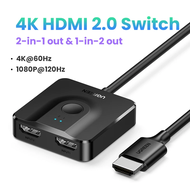 UGREEN 4K60Hz สวิตช์ HDMI พร้อมสาย HDMI 3.3ฟุตตัวแยกที่เข้ากันได้กับ HDMI แบบสองทิศทางกล่องสวิตช์ HD