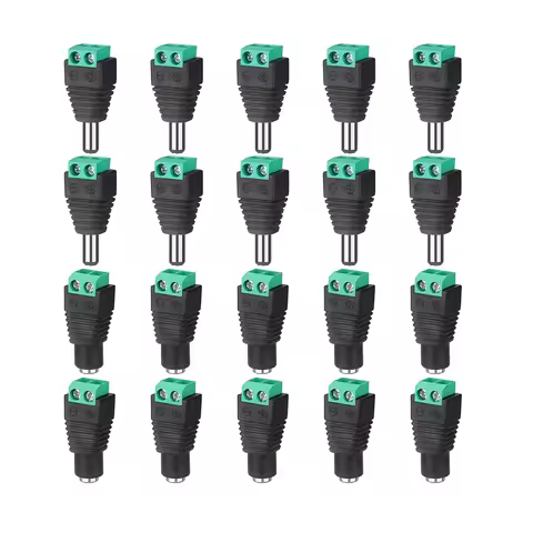 5 Pairs Male and Female Welding-Free DC Plug 5.5*2.1mm Welding-Free DC Female Head Green Terminal Mo