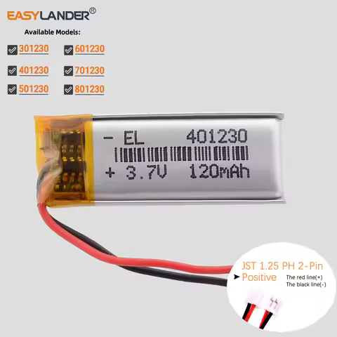JST1.25 2P 601230 3.7V 200mAh 301230 401230 501230 701230 801230 Rechargeable Lithium Polymer Batter