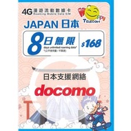 Happy 日本 Docomo 8日4G 全無限上網卡數據卡Sim卡電話咭data