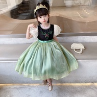 Frozen Anna Dress for Kids Girl Princess Dress with Puff Sleeve Avocado Green Party Dress Bridesmaid