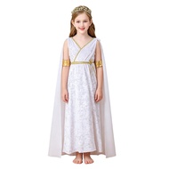 inlzdz Kids Girls Greek Dress Toga Roman Athena Halloween Cosplay Grecian Dress Up Outfit with Headg