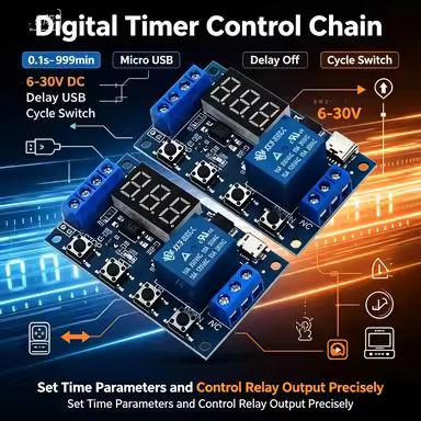 XY-J02 Digital Timer Relay Module, 0.1s-999min, 6-30V DC, Micro USB, Delay Off/Cycle Switch