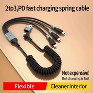 Yy Coiled 3 In 2 For Carplay Multi Charging Cable ,Applicable To Iphone15 Mobile Phone Tablet Pd