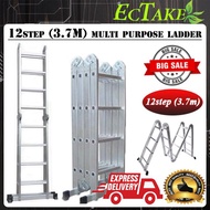 [ECTAKE] 12 Step (3.7mtr) / 16Step 4.7M MULTI PURPOSE LADDER Foldable Ladder Aluminium Ladder Tangga