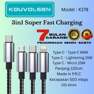 3in1 Super Fast Charging Cable. Type C - Type C 66W, Type C - Lightening 15W, Type C - Microusb 15W