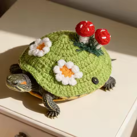 Turtle Sweater Adjustable Strap Cute Pet Costume Knitted Tortoise Costume With Flower For Winter Col