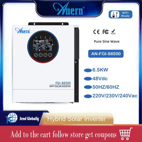 Anern Newly Upgraded Version 6.5KW Hybrid Solar Inverter Off-grid MPPT 120A 48V Pure Sine Wave Solar